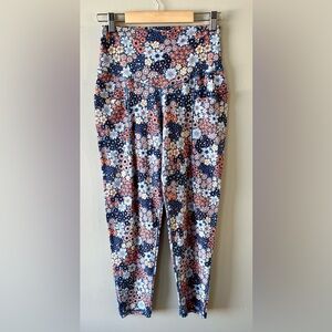 Aerie Kids High Waisted Floral Full Length Leggings Blue/Pink/White -athleisure